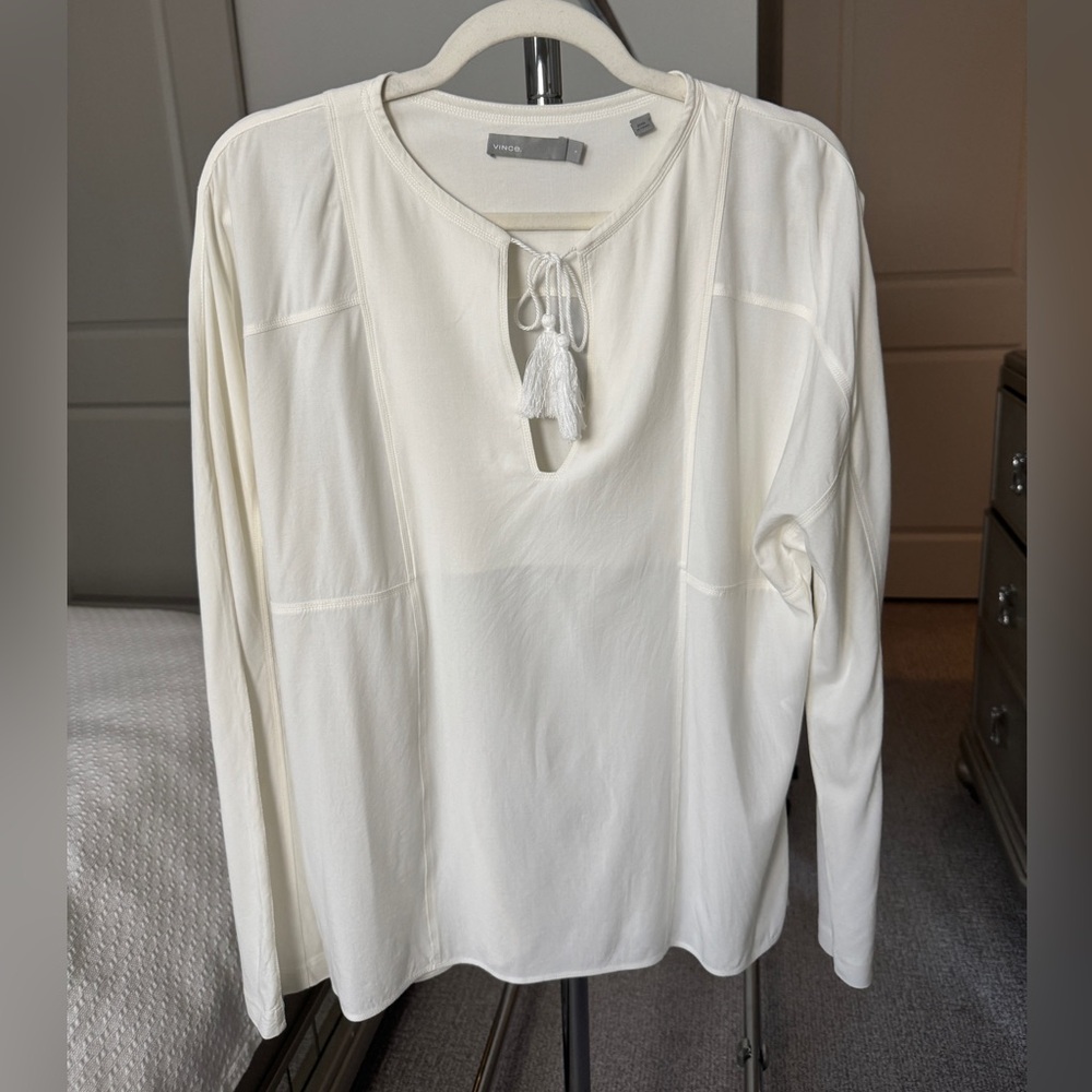 Vince Cream White Long Sleeve Blouse with Tassel Tie Size Small or medium